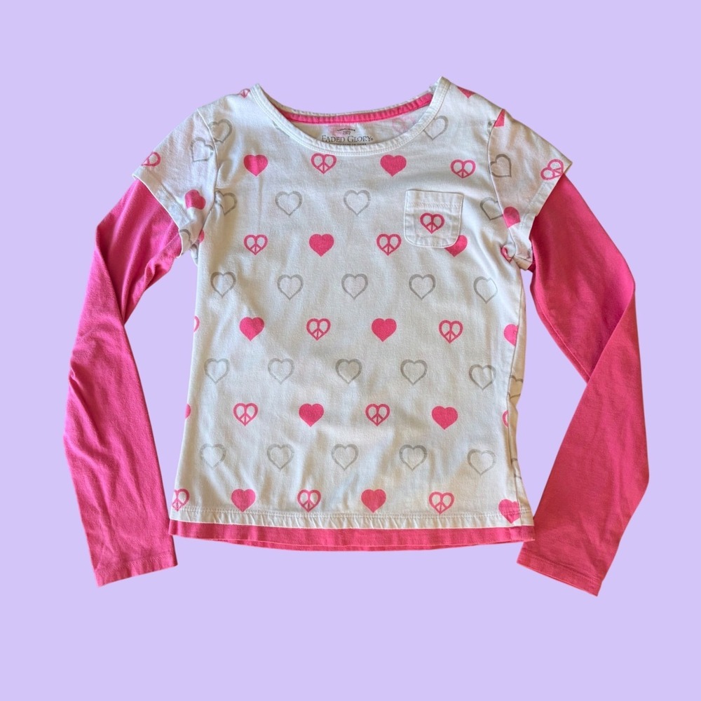 Y2K Faded Glory Heart Peace Sign Layered Long Sleeve Tee Scene #16